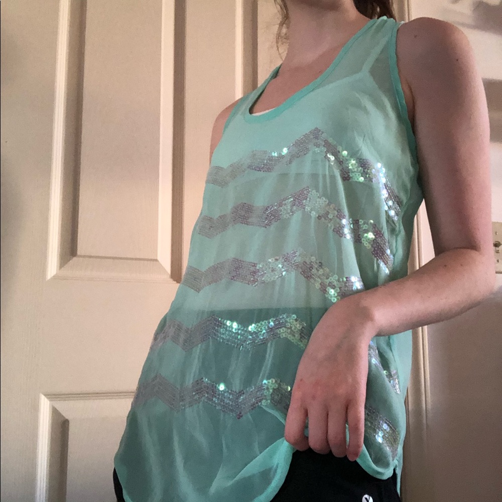Rue21 Sheer Turquoise Tank with Sequins